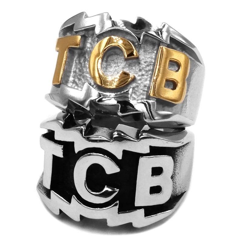 Classic TCB Biker Rings, 316L Stainless Steel Punk Silver or Goldtone --