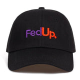 Funny FedUP Embroidered Courier Parody Baseball Cap-Classic FedUp funny FedEx UPS Parody meme cap. High quality embroidered cotton hat with strap adjustment. One size fits most adults. This item typically ships in 2-3 business days from abroad. Please allow an additional week or two for delivery.-Black-