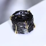 Dark Carnival Tread Band Ring - Black Gold Punk Gothic Fashion Ring--