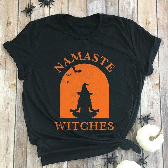 Namaste Witches Womens Tee - Cute Funny Yoga Witch Halloween Shirt--
