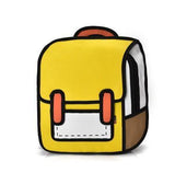 Cartoon 2D 3D Jump Style Comic Fashion Backpack Cute Funny School Bag-Yellow-