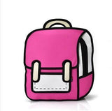 Cartoon 2D 3D Jump Style Comic Fashion Backpack Cute Funny School Bag-Hot Pink-