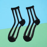 Black Lace Ankle Socks Ladies Sheer Breathable Fishnet Stocking Foot Fetish Fashion See Through Gothic Mesh Hosiery-Vertical Stripe-