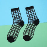 Black Lace Ankle Socks Ladies Sheer Breathable Fishnet Stocking Foot Fetish Fashion See Through Gothic Mesh Hosiery-Plaid-
