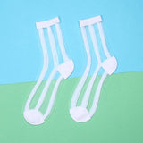 White Lace Ankle Socks Ladies Sheer Mesh Stocking Foot Fetish Fashion-Wide Stripe-