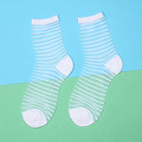 White Lace Ankle Socks Ladies Sheer Mesh Stocking Foot Fetish Fashion-Thin Stripe-