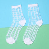 White Lace Ankle Socks Ladies Sheer Mesh Stocking Foot Fetish Fashion-Plaid-