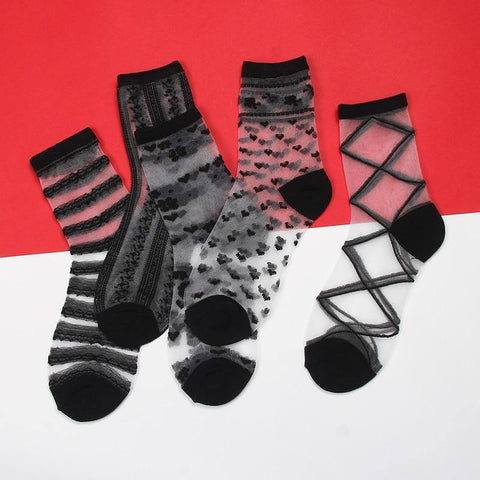 Black Casual Fishnet Mesh Short Ankle Socks – FIREVOGUE
