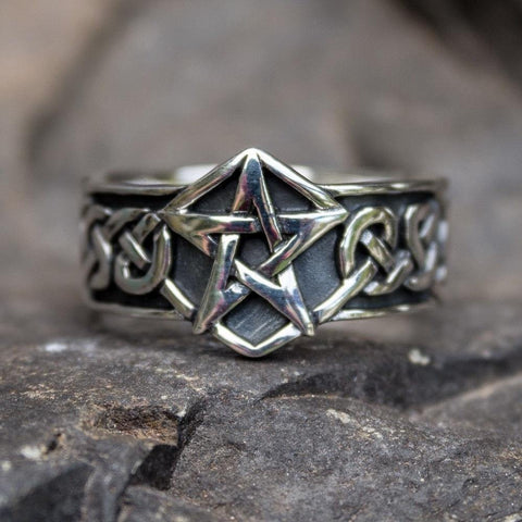 New Stainless Steel Hexagon PENTAGRAM RING Celtic Knotwork Pagan Wicca-10-