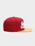 Classic Brooklyn Fastball Script Cap, Red and Tan Faux Suede, Hiphop--