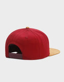Classic Brooklyn Fastball Script Cap, Red and Tan Faux Suede, Hiphop--
