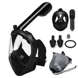 Easy Breath Anti-Fog Full Face Snorkeling Diving Swimming Mask, Beach-S/M-Black / Black-