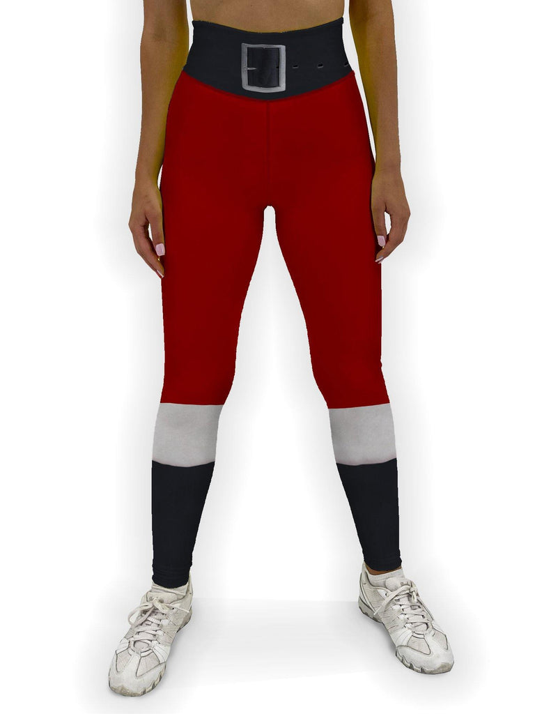 Santa Claus Outfit Jeggings-The handmade jean leggings are made of soft and stretchy Lycra (88% polyester / 12% spandex) feature a high waistband, premium quality print and flat lock sport stitching. Made in the USA. Free Shipping. Santa Claus suit costume all-over-print aop holiday-XS-Red-JL1972-XS-RED