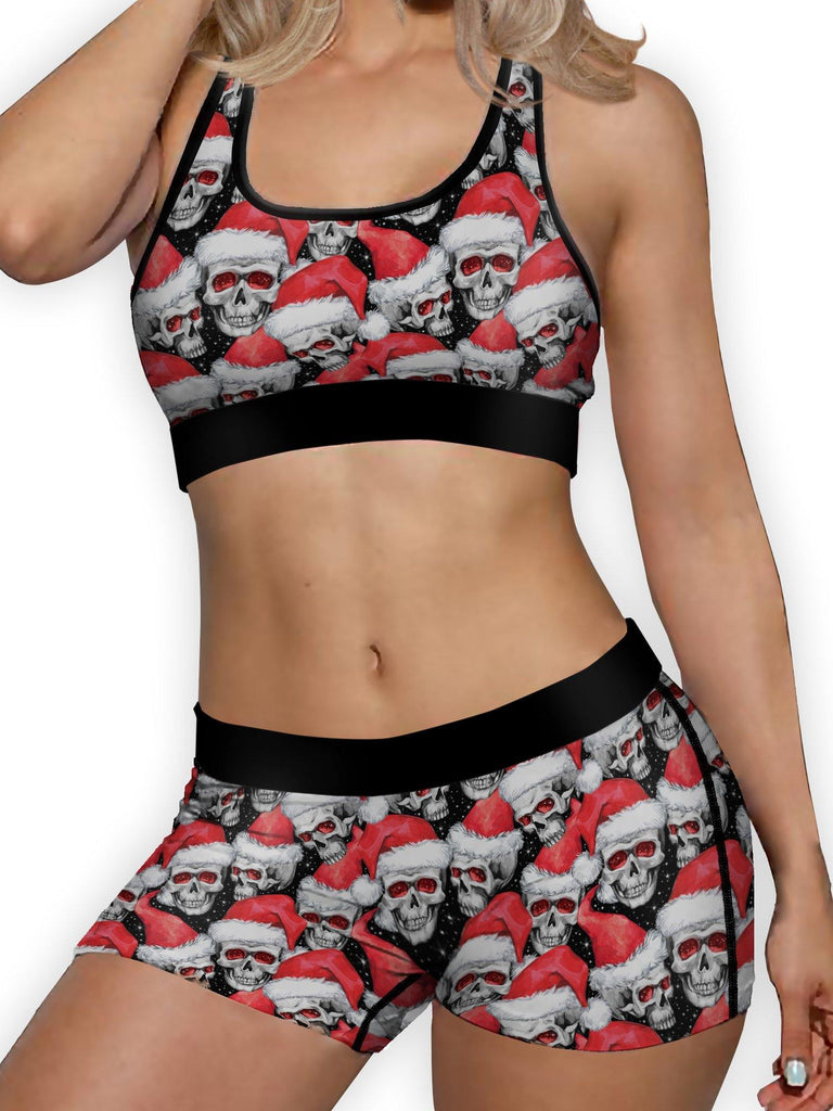 Santa Skulls Boy Shorts-Full color, brilliantly vibrant printed women's boy shorts made of ultra soft, lightweight lycra. Flirty and fun to wear while keeping you cool. Comfortable exposed soft elastic waistband. Matching sports bra sold separately. Free shipping from the USA.
G-XS-Black-WBS2051-XS-MULTI