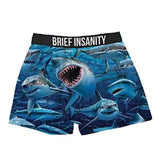 Silky GREAT WHITE Boxer Briefs - Unique Shark Gift - Mens / Unisex-High quality silky mens boxer briefs with all over great white shark print. Innovative Cena synthetic silk knit microfiber material - no pinching, pulling or restriction. Shipped from the USA. Unique boxer shorts underwear sleepwear funny gift for him her them large sea ocean oceanic aquatic animals bites birthday week-
