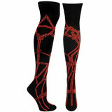 -Over the Knee sock that are bound to get you noticed! Black with choice of red, purple or off-white rope design.Shipped from the USA. 

OTK women's kinky ropework bdsm bondage kink gothic knee-length socks stockings funny goth sub suspension sexy unique Japanese guerrilla fun playful brat tie me up nawa shibari Kinbaku-9-11-Red-
