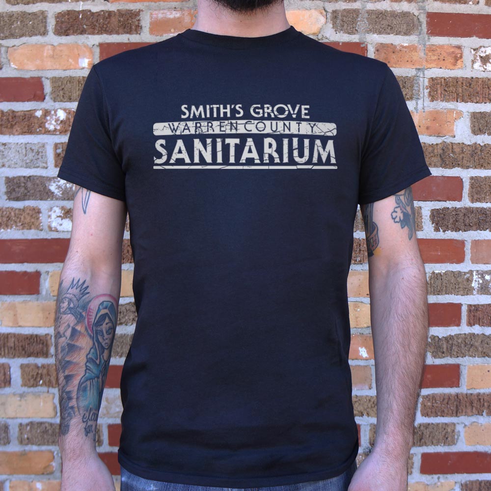 Smith's Grove Sanitariu Tee - Warren County Illinois - Halloween Shirt-For all of your criminally insane needs, we specialize in sibling rivalries and superhuman psychos!&nbsp; Mens / unisex style tee. Solid colors are 100% cotton, heather colors are cotton/poly blend. Usually ships in 1-3 business days from the USA. Horror Halloween Cosplay-Small-Black-