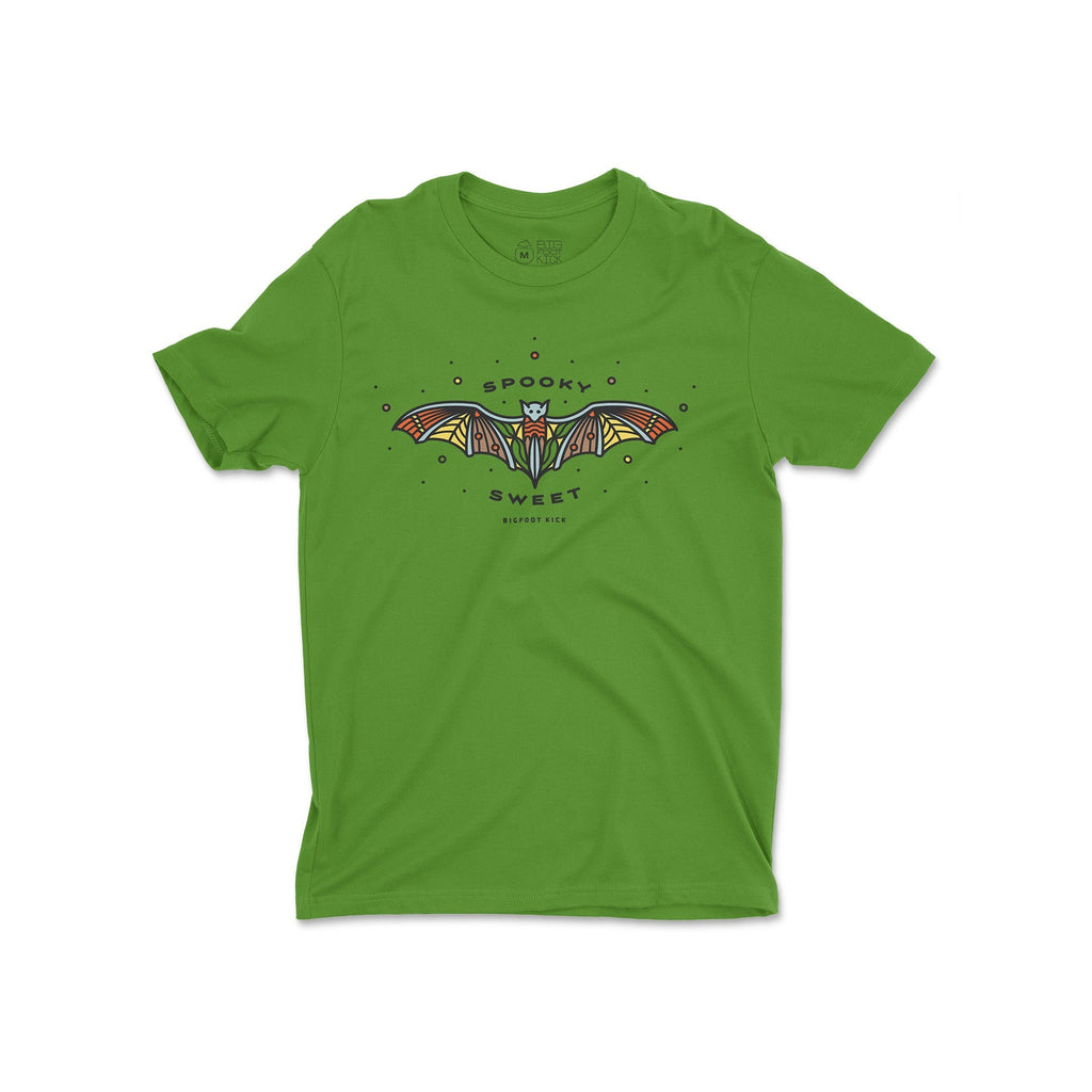 -Ultra-soft 100% ringspun cotton t-shirt designed for a classic fit and feel. Cut, sewn and garment dyed in Los Angeles and featuring limited edition artwork from artist Pseudodudo celebrating everyone’s favorite spooky creature and the vital role bats and other pollinators play in our ecosystem. Ships from the USA

-S-Green-